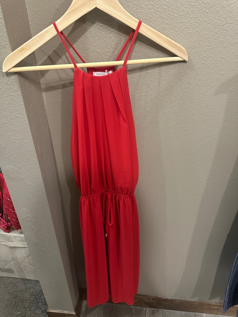 Soprano Red Pleated Spaghetti-Strap Jumpsuit